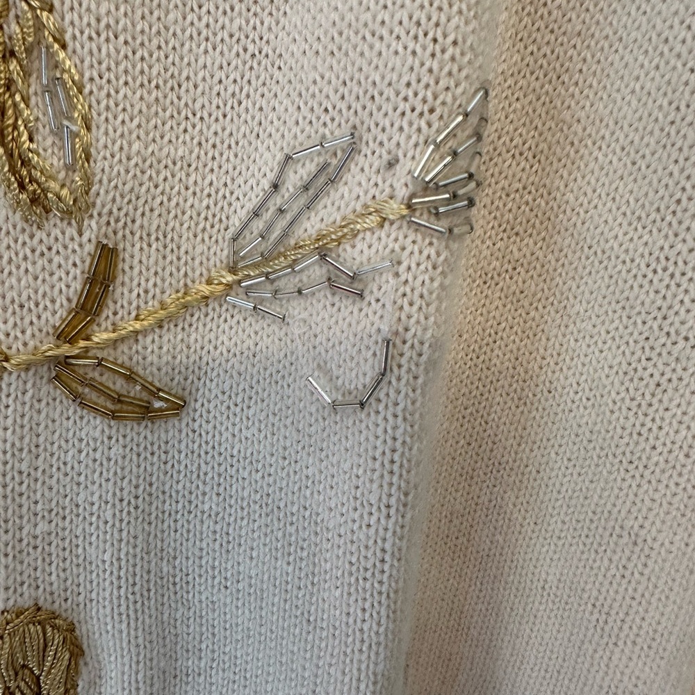 NWT Vintage Early 90’s Arriviste Cream Cardigan with Gold Floral Design Large - Picture 3 of 8